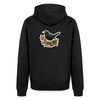 Merle noir indigène sur branche de cynorhorondard - Veste à capuche bio Premium Unisexe - noir - Dos - Nico (187cm)