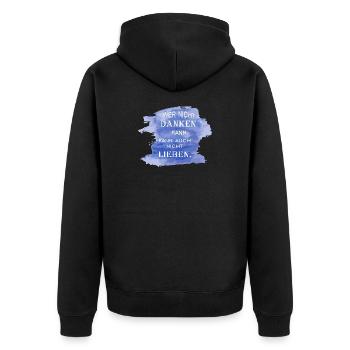 Wer nicht danken kann, kann auch nicht lieben - Unisex Premium Bio Zip Hoodie - Schwarz - Hinten - Nico (187cm)