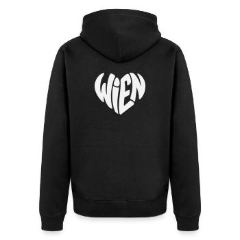 Wien Typo Herz  - Unisex Premium Bio Zip Hoodie - Schwarz - Hinten - Nico (187cm)