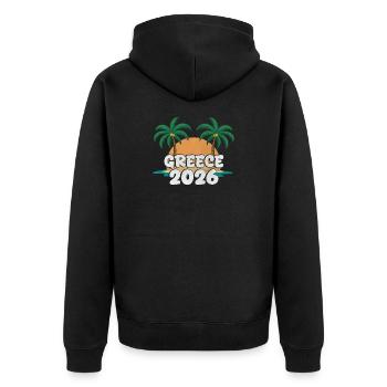 Greece 2026 - Unisex Premium Bio Zip Hoodie - Schwarz - Hinten - Nico (187cm)