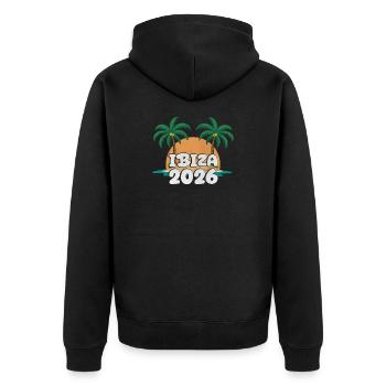 Ibiza 2026 - Unisex Premium Bio Zip Hoodie - Schwarz - Hinten - Nico (187cm)