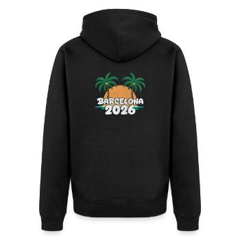 Barcelona 2026 - Unisex Premium Bio Zip Hoodie - Schwarz - Hinten - Nico (187cm)