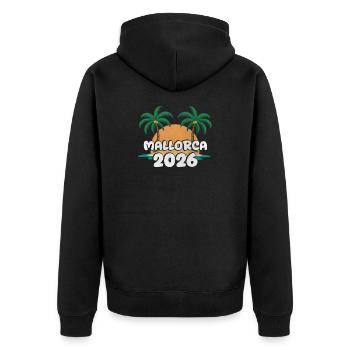 Mallorca 2026 - Unisex Premium Bio Zip Hoodie - Schwarz - Hinten - Nico (187cm)