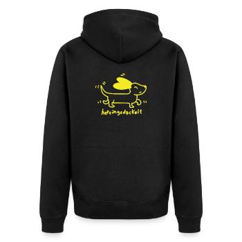 Gelber Hund Hereingedackelt - Unisex Premium Bio Zip Hoodie - Schwarz - Hinten - Nico (187cm)