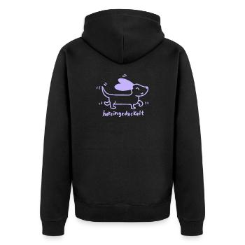 Dackel – Hereingedackt - Unisex Premium Bio Zip Hoodie - Schwarz - Hinten - Nico (187cm)