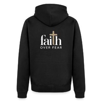 Faith Faith Over Fear Jesus God Bible Verse Church - Unisex Premium Organic Zip Hoodie - black - Back - Nico (187cm)