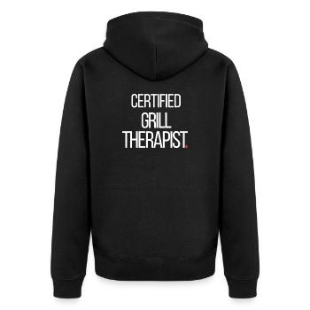 Certified Grill Therapist Funny BBQ - Unisex Premium Organic Zip Hoodie - black - Back - Nico (187cm)