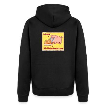 Schwein KI-Datenzentrum Cartoon - Unisex Premium Bio Zip Hoodie - Schwarz - Hinten - Nico (187cm)
