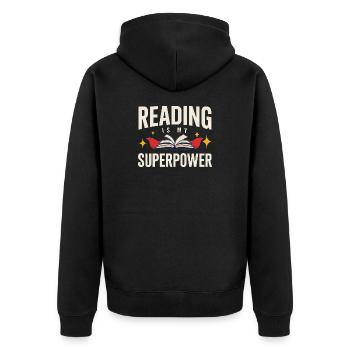 Reading Lover – Reading Is My Superpower - Unisex Premium Organic Zip Hoodie - black - Back - Nico (187cm)