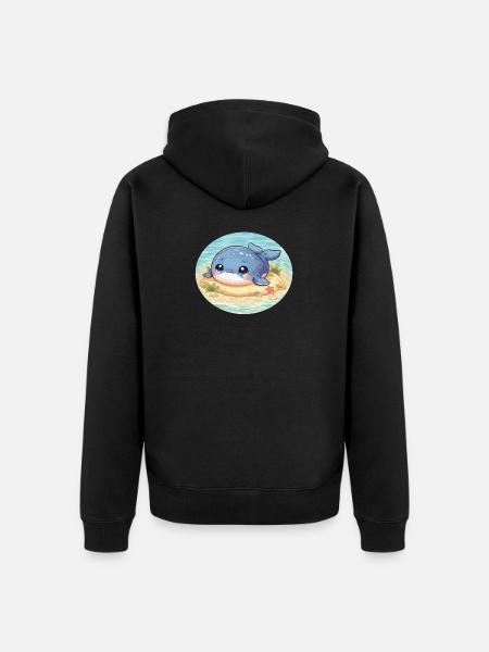 Wal auf Sandbank im Meer - Unisex Premium Bio Zip Hoodie - Schwarz