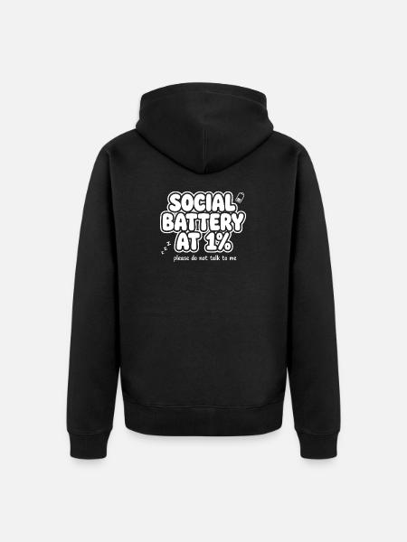 Social Battery at One Percent - Unisex Premium Organic Zip Hoodie - black