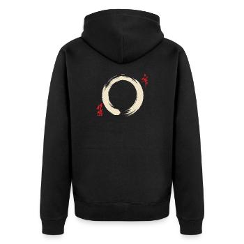 Zen Enso Circle – Buddhistische Pinselstrichmeditation - Unisex Premium Bio Zip Hoodie - Schwarz - Hinten - Nico (187cm)