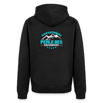 Perle des Erzgebirges - Unisex Premium Bio Zip Hoodie - Schwarz - Hinten - Nico (187cm)