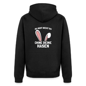 Du bist nicht du ohne deine Hasen - Unisex Premium Bio Zip Hoodie - Schwarz - Hinten - Nico (187cm)