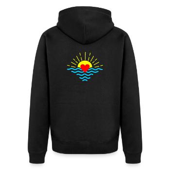 Sunset with heart - Unisex Premium Organic Zip Hoodie - black - Back - Nico (187cm)