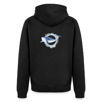 blauer Wal Fisch im Korallenriff im Aquarell Stil - Unisex Premium Bio Zip Hoodie - Schwarz - Hinten - Nico (187cm)