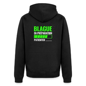 Joke in the making - Unisex Premium Organic Zip Hoodie - black - Back - Nico (187cm)