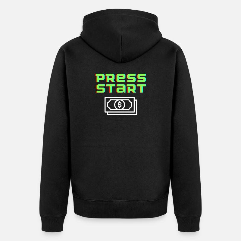 Press Start Retro Arcade Geldschein - Unisex Premium Bio Zip Hoodie - Schwarz