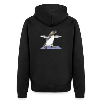 Pinguin Yoga Fitness Gymnastik - Unisex Premium Bio Zip Hoodie - Schwarz - Hinten - Nico (187cm)