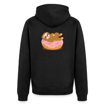 Faultier auf Donut–Süßes und entspanntes Tiermotiv - Unisex Premium Bio Zip Hoodie - Schwarz - Hinten - Nico (187cm)