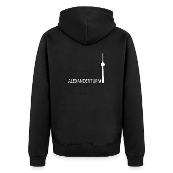 Witziger Berliner Fernsehturm Silhouette Parodie - Unisex Premium Bio Zip Hoodie - Schwarz - Hinten - Nico (187cm)