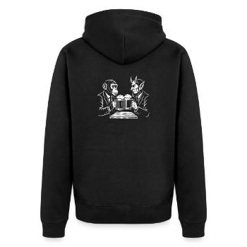 Affe und Teufel stoßen auf Bier an - Unisex Premium Bio Zip Hoodie - Schwarz - Hinten - Nico (187cm)