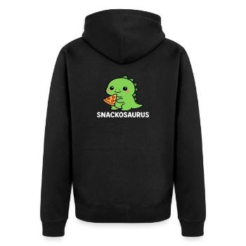Verspielter Dinosaurier mit Pizzastück - Unisex Premium Bio Zip Hoodie - Schwarz - Hinten - Nico (187cm)