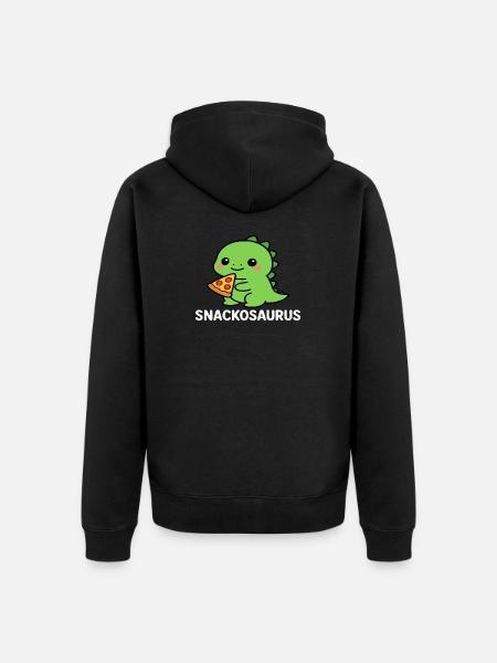 Playful dinosaur with pizza slice - Unisex Premium Organic Zip Hoodie - black