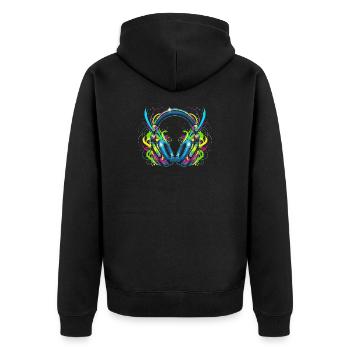 Neon Headphones with Psychedelic Swirls - Unisex Premium Organic Zip Hoodie - black - Back - Nico (187cm)