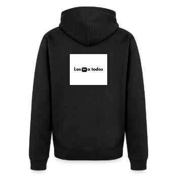 NA in black box between letters - Unisex Premium Organic Zip Hoodie - black - Back - Nico (187cm)