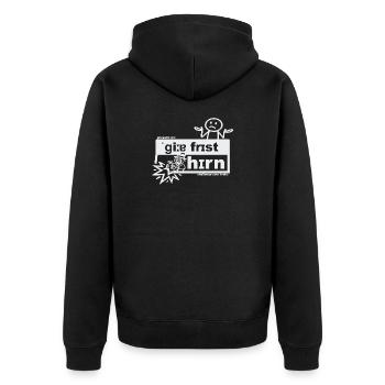 Gier frisst Hirn - phonetic art - Unisex Premium Bio Zip Hoodie - Schwarz - Hinten - Nico (187cm)