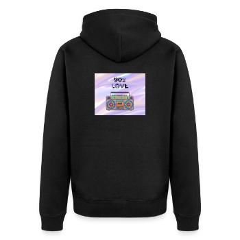 90s Liebe Boombox - Unisex Premium Bio Zip Hoodie - Schwarz - Hinten - Nico (187cm)
