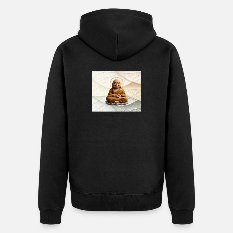 Buddha auf Blattmuster - Unisex Premium Bio Zip Hoodie - Schwarz