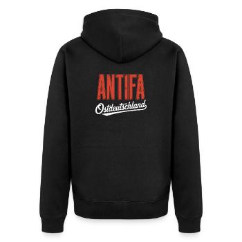 Antifa Ostdeutschland - Antifaschitischer Merch - Unisex Premium Bio Zip Hoodie - Schwarz - Hinten - Nico (187cm)