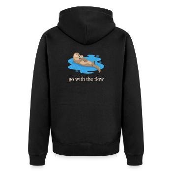 Otter Duo: Geh mit dem Strom - Unisex Premium Bio Zip Hoodie - Schwarz - Hinten - Nico (187cm)