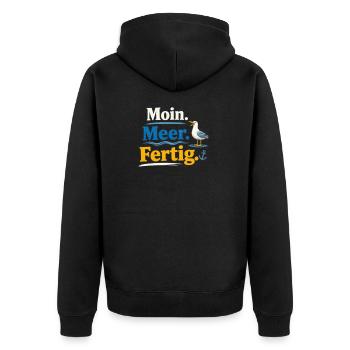 Moin Meer Fertig Möwe lustig Spruch  - Unisex Premium Bio Zip Hoodie - Schwarz - Hinten - Nico (187cm)