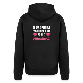 Je suis pénible mais on m'aime bien - Veste à capuche bio Premium Unisexe - noir - Dos - Nico (187cm)