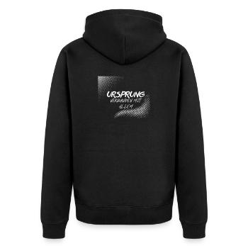 URSPRUNG – Verbunden mit Allem - Unisex Premium Bio Zip Hoodie - Schwarz - Hinten - Nico (187cm)