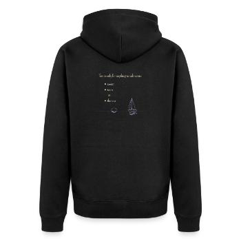 The remedy for anything... für dunkle Produkte - Unisex Premium Bio Zip Hoodie - Schwarz - Hinten - Nico (187cm)
