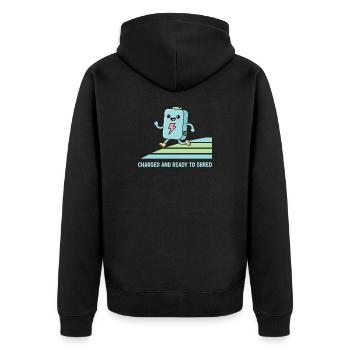 Kawaii E-Bike-Batterie bereit zum Zerreißen - Unisex Premium Bio Zip Hoodie - Schwarz - Hinten - Nico (187cm)