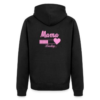 Mama Loading Herz Logo Pink - Unisex Premium Bio Zip Hoodie - Schwarz - Hinten - Nico (187cm)