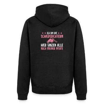 Schiedsrichterin Alle tanzen nach meiner Pfeife - Unisex Premium Bio Zip Hoodie - Schwarz - Hinten - Nico (187cm)