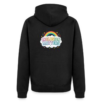 Inklusion ist wichtig – Sonderpädagogik – Freundli - Unisex Premium Bio Zip Hoodie - Schwarz - Hinten - Nico (187cm)
