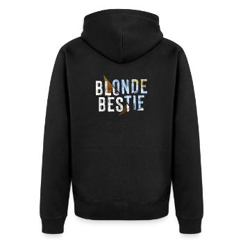 Blonde Bestie für heiße Blondinen - Unisex Premium Bio Zip Hoodie - Schwarz - Hinten - Nico (187cm)
