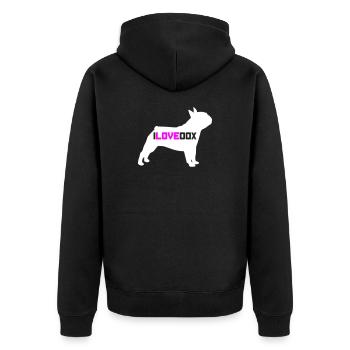 J’ADORE DOX Dog Fan Propriétaire Cool Citations Dictons - Veste à capuche bio Premium Unisexe - noir - Dos - Nico (187cm)