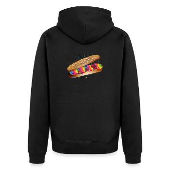 Illustration eines gefüllten kunterbunten Eclairs - Unisex Premium Bio Zip Hoodie - Schwarz - Hinten - Nico (187cm)