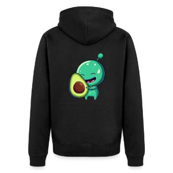 Green Alien Avocado: Exotic Fusion - Unisex Premium Organic Zip Hoodie - black - Back - Nico (187cm)