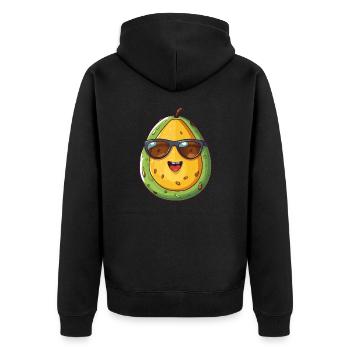 Kawaii Avocado Nerd: Gesunde Intelligenz - Unisex Premium Bio Zip Hoodie - Schwarz - Hinten - Nico (187cm)