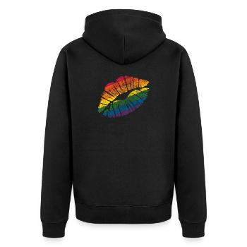 Smooch rainbow Lipstick Kiss Mark Love Statement - Unisex Premium Organic Zip Hoodie - black - Back - Nico (187cm)