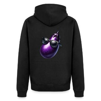 Coole Aubergine mit Sonnenbrille Sommerfrucht cool - Unisex Premium Bio Zip Hoodie - Schwarz - Hinten - Nico (187cm)